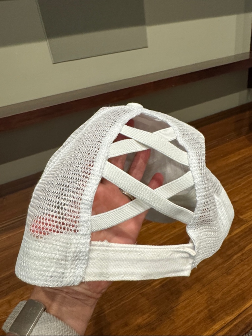 White Distressed Mesh Back Baseball Cap - Picture 3 of 3